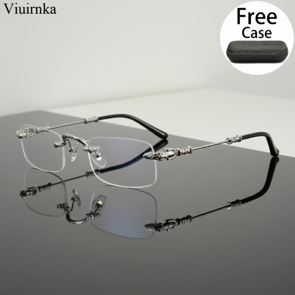 Fashion Glasses - Frameless Vintage Square for Men & Women HD Transparent Lenses, Zinc Alloy - product detail view 6