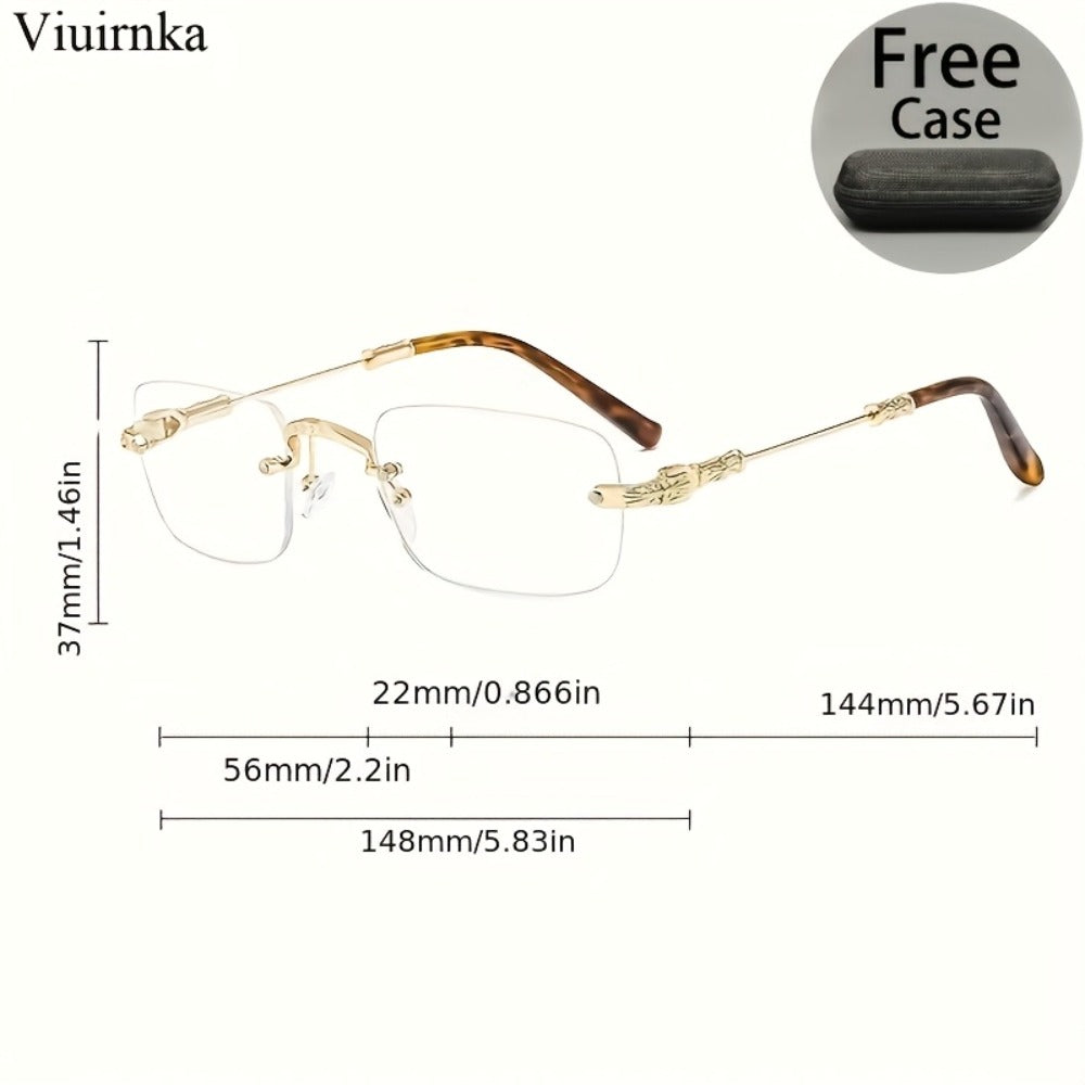 Fashion Glasses - Frameless Vintage Square for Men & Women HD Transparent Lenses, Zinc Alloy - product detail view 7