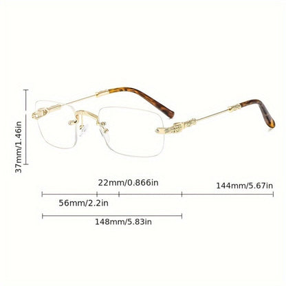 Fashion Glasses - Frameless Vintage Square for Men & Women HD Transparent Lenses, Zinc Alloy - product detail view 9