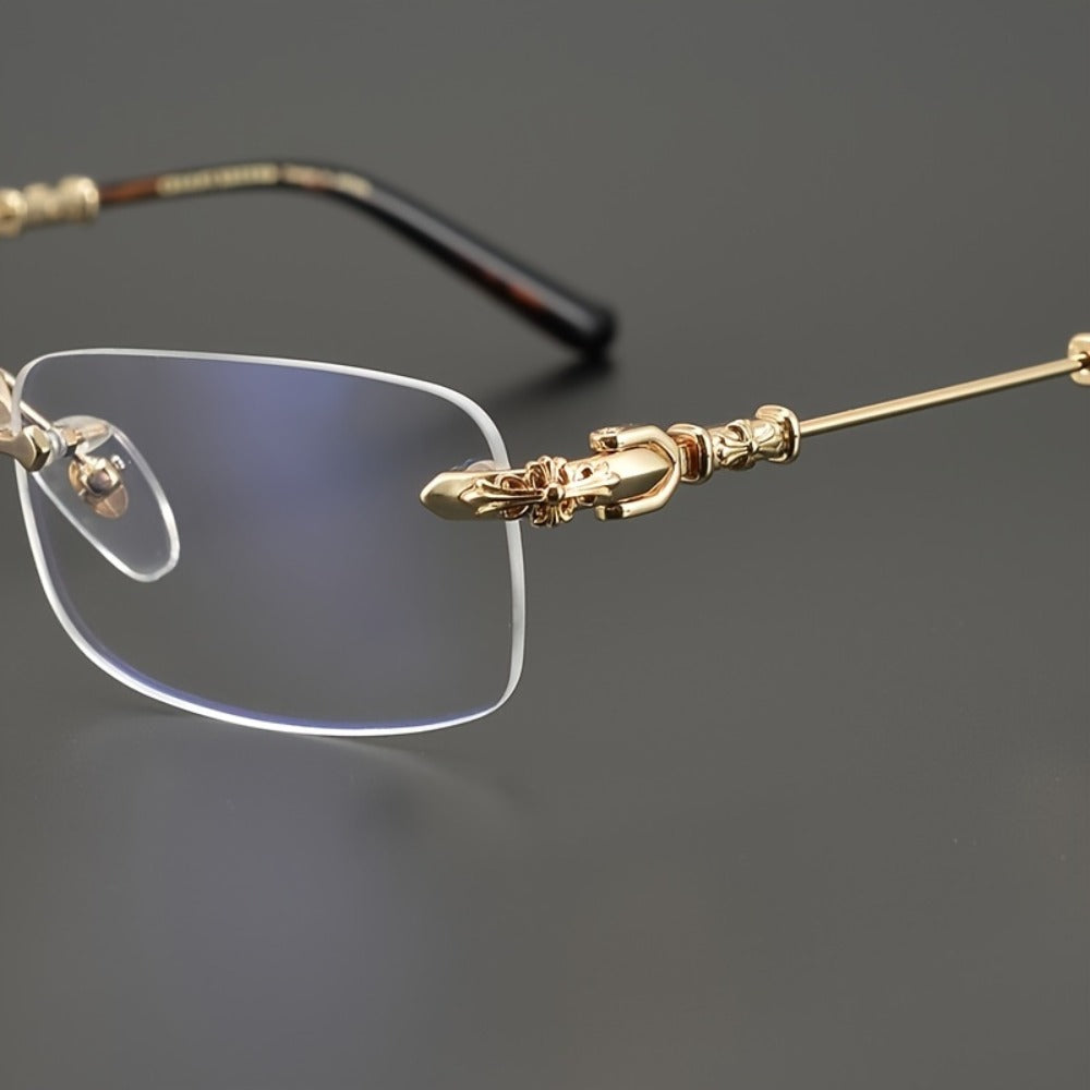 Fashion Glasses - Frameless Vintage Square for Men & Women HD Transparent Lenses, Zinc Alloy - product detail view 11