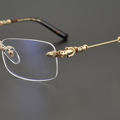 Fashion Glasses - Frameless Vintage Square for Men & Women HD Transparent Lenses, Zinc Alloy - product detail view 11