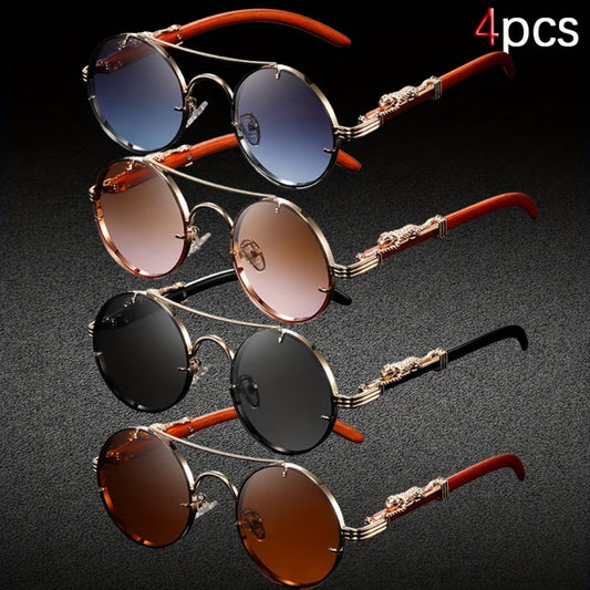 Fashion Glasses - Round 4-Pack Punk Rock Metal Frame, Leopard Print Hinges, Tortoiseshell - main product view