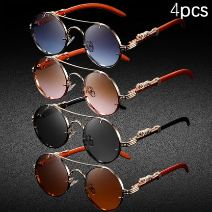 Fashion Glasses - Round 4-Pack Punk Rock Metal Frame, Leopard Print Hinges, Tortoiseshell - product detail view 4