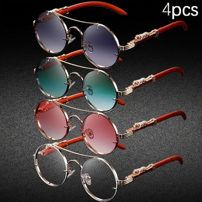 Fashion Glasses - Round 4-Pack Punk Rock Metal Frame, Leopard Print Hinges, Tortoiseshell - product detail view 6