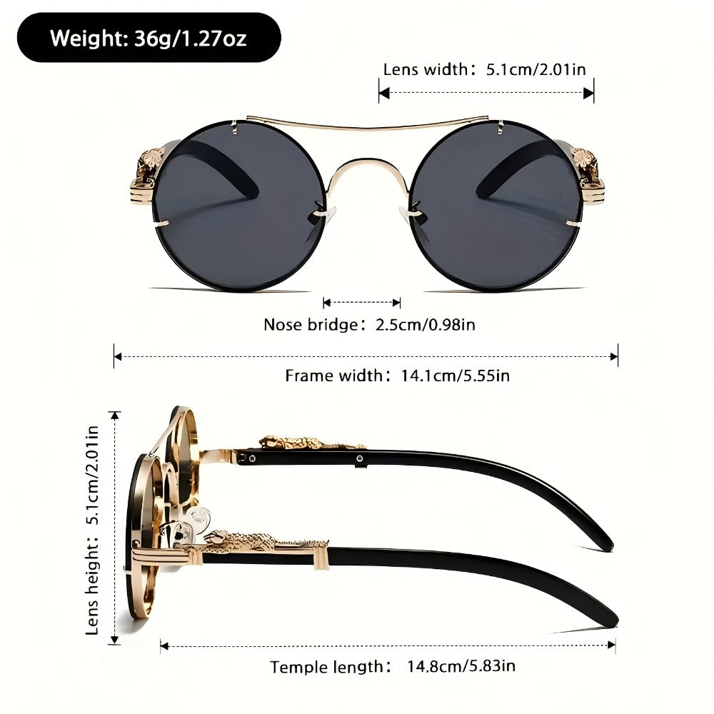 Fashion Glasses - Round 4-Pack Punk Rock Metal Frame, Leopard Print Hinges, Tortoiseshell - product detail view 7