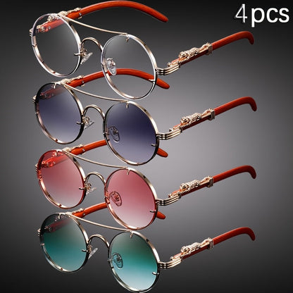Fashion Glasses - Round 4-Pack Punk Rock Metal Frame, Leopard Print Hinges, Tortoiseshell - product detail view 9