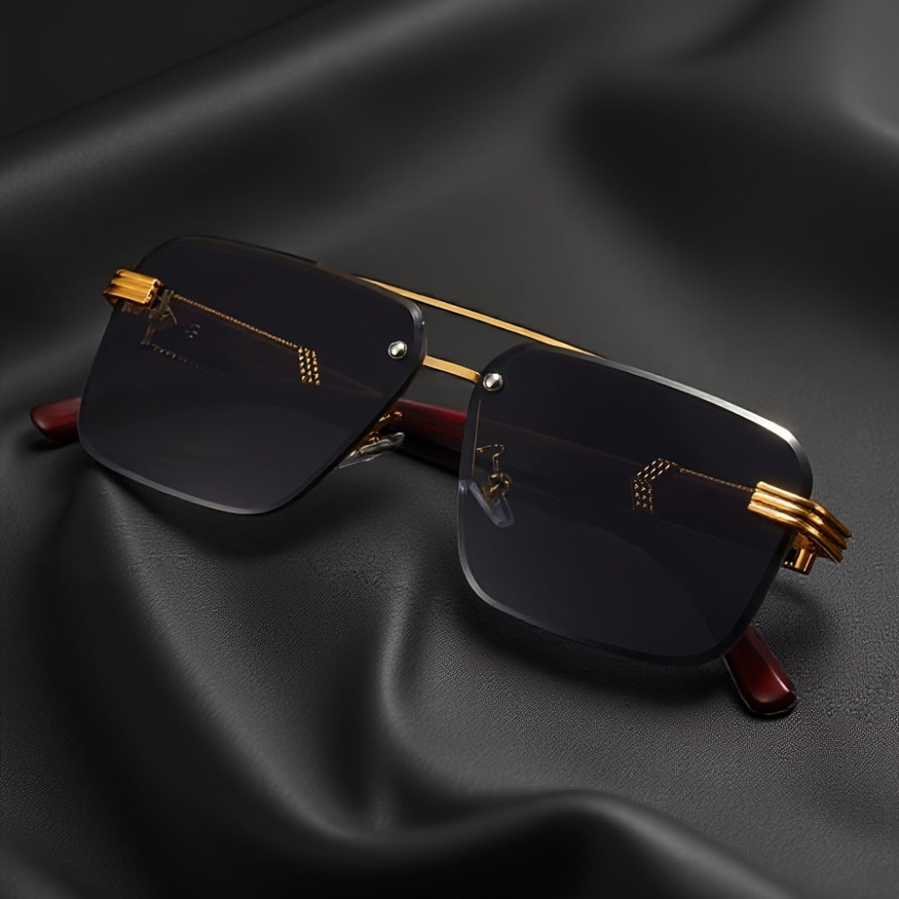Fashion Glasses - Semi-Rimless Eyeglasses for Men Lightweight Metal Frame Woodgrain Temple - product detail view 2