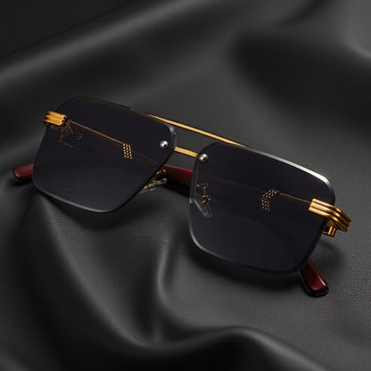 Fashion Glasses - Semi-Rimless Eyeglasses for Men Lightweight Metal Frame Woodgrain Temple - product detail view 2