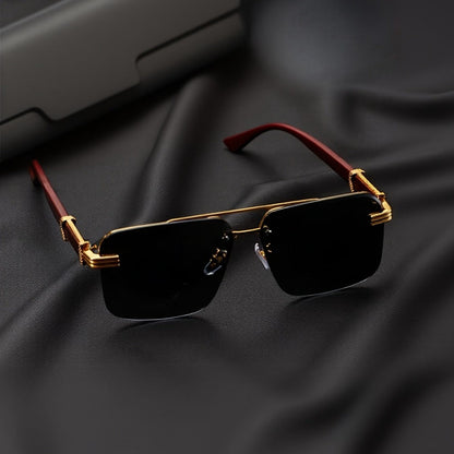 Fashion Glasses - Semi-Rimless Eyeglasses for Men Lightweight Metal Frame Woodgrain Temple - product detail view 3
