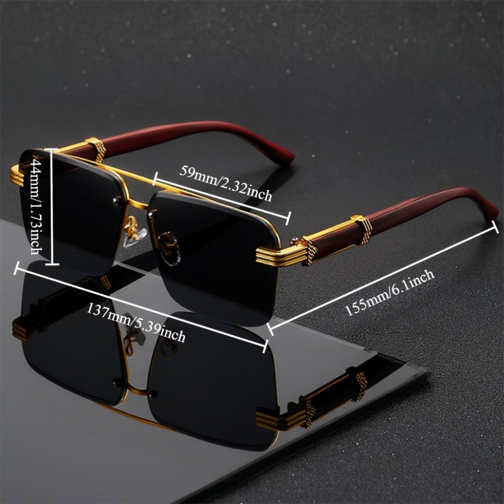 Fashion Glasses - Semi-Rimless Eyeglasses for Men Lightweight Metal Frame Woodgrain Temple - product detail view 5