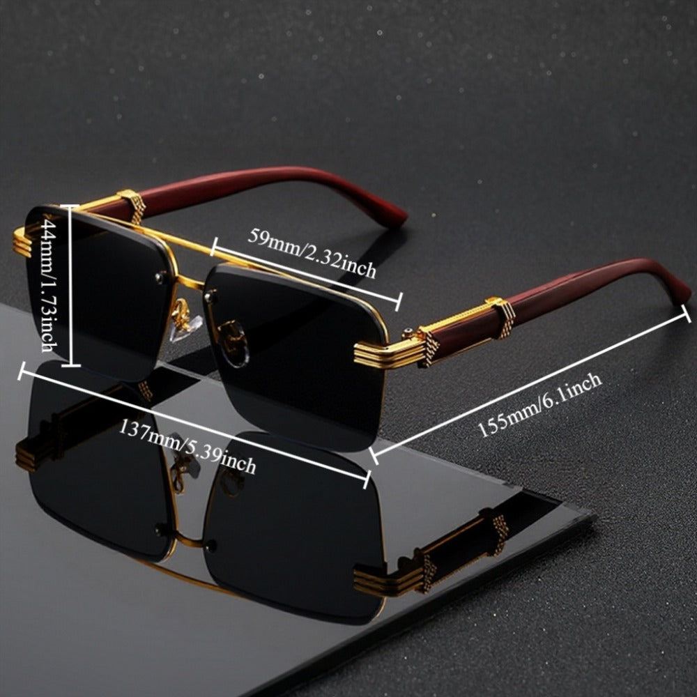 Fashion Glasses - Semi-Rimless Eyeglasses for Men Lightweight Metal Frame Woodgrain Temple - product detail view 6