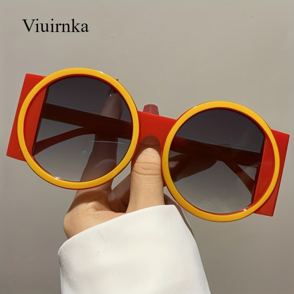 Fashion Sunglasses - Color Block Round Unisex Retro Minimalist Glasses for Beach Vacation - product detail view 5
