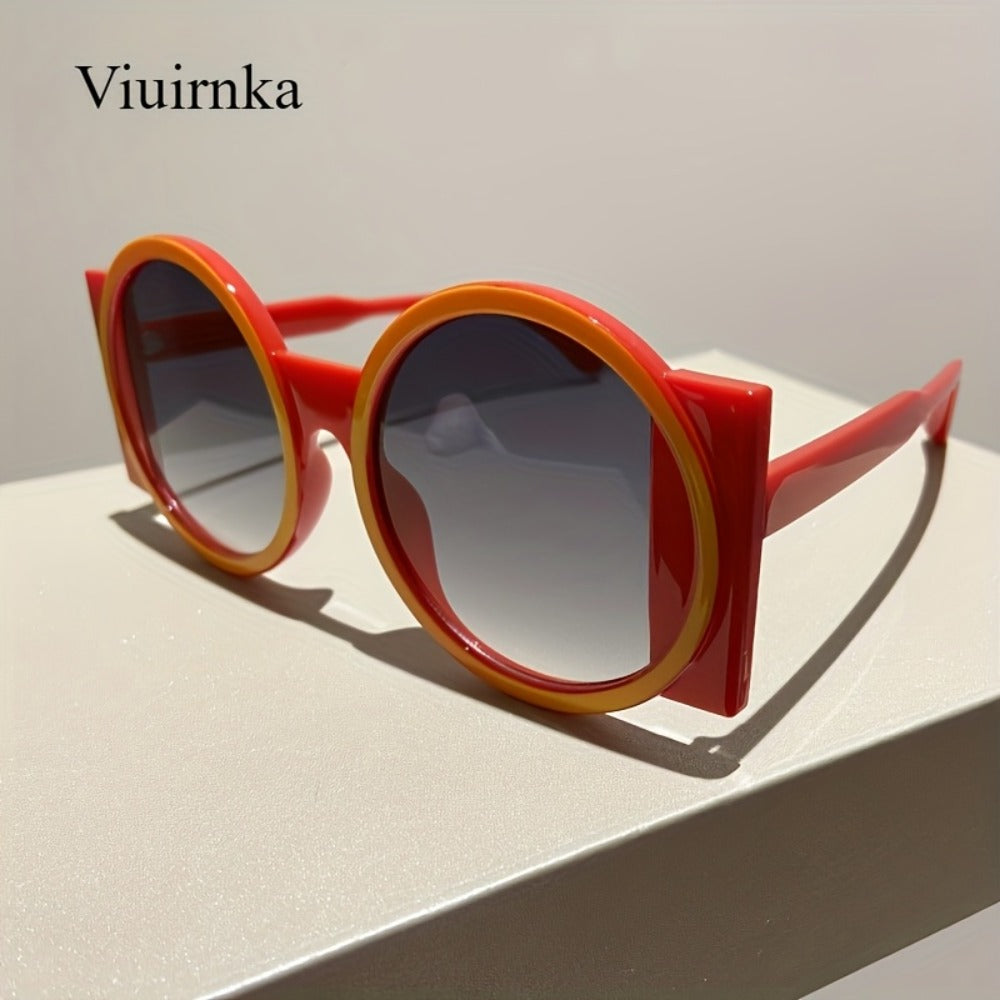 Fashion Sunglasses - Color Block Round Unisex Retro Minimalist Glasses for Beach Vacation - product detail view 11