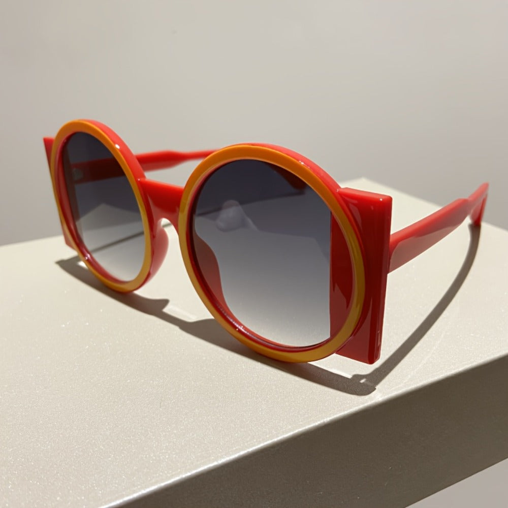 Fashion Sunglasses - Color Block Round Unisex Retro Minimalist Glasses for Beach Vacation - product detail view 19