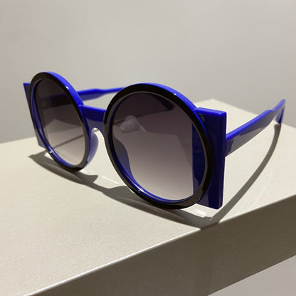 Fashion Sunglasses - Color Block Round Unisex Retro Minimalist Glasses for Beach Vacation - product detail view 22
