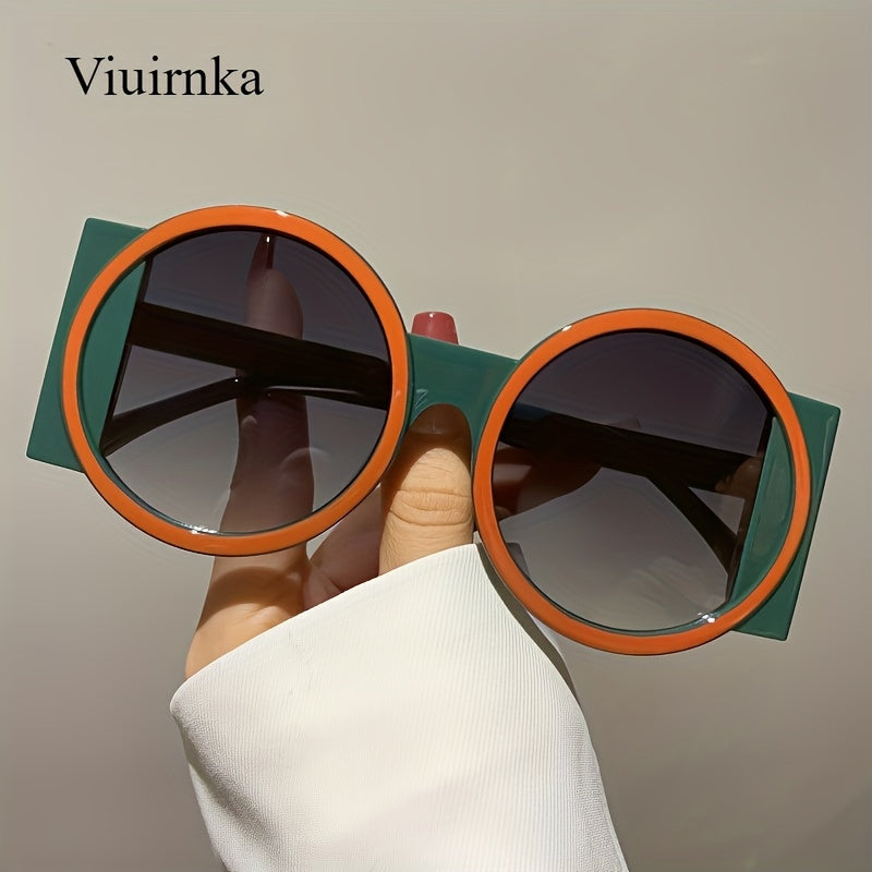 Fashion Sunglasses - Color Block Round Unisex Retro Minimalist Glasses for Beach Vacation - product detail view 30