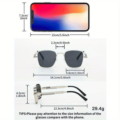 Fashion Sunglasses - Cyberpunk Glasses 3-Pack Unisex Punk Rectangular Metal Frame, Black & Gold - product detail view 5