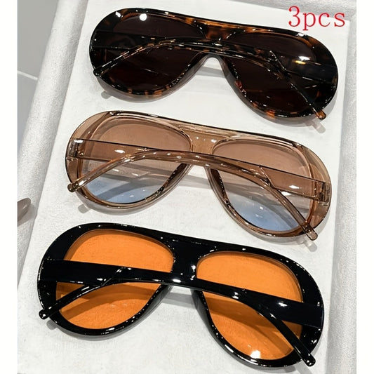 Fashion Sunglasses - Decorative Glasses Set of 3 Pairs Oversized PC Frame Eyewear Tea - product detail view 2