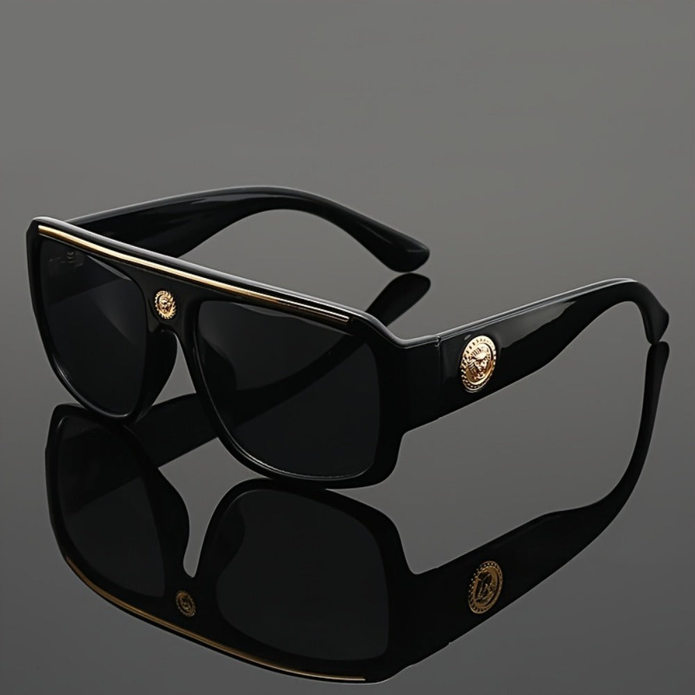 Fashion Sunglasses - Oversized Square Glasses Cyberpunk Extra Large 139mm+ Frame with Gold - product detail view 2