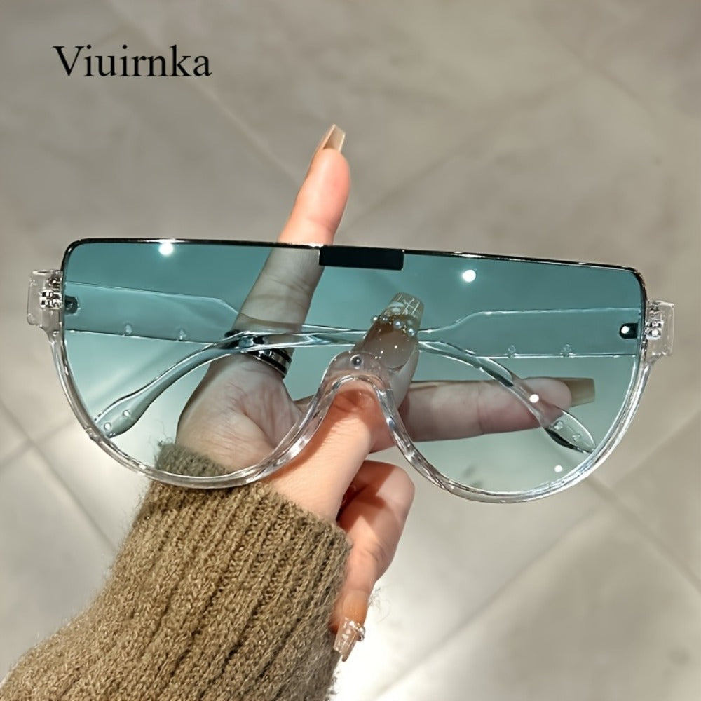 Fashion Sunglasses - Oversized Unisex Semi-Circular Glare Resistant Trendy Shades 5 Lens Colors - product detail view 7