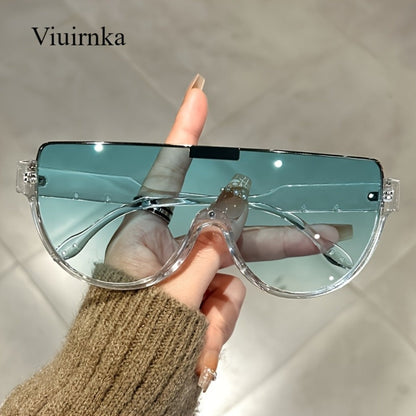 Fashion Sunglasses - Oversized Unisex Semi-Circular Glare Resistant Trendy Shades 5 Lens Colors - product detail view 7