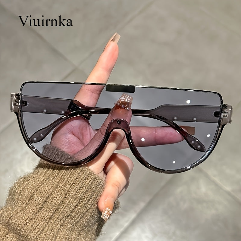 Fashion Sunglasses - Oversized Unisex Semi-Circular Glare Resistant Trendy Shades 5 Lens Colors - product detail view 24