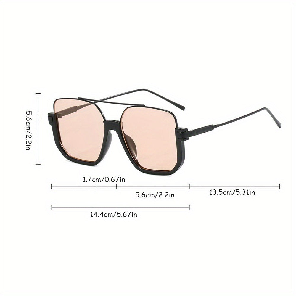 Fashion Sunglasses - Oversized Vintage Double Bridge Metal Frame PC Lens Unisex Shades for - product detail view 2