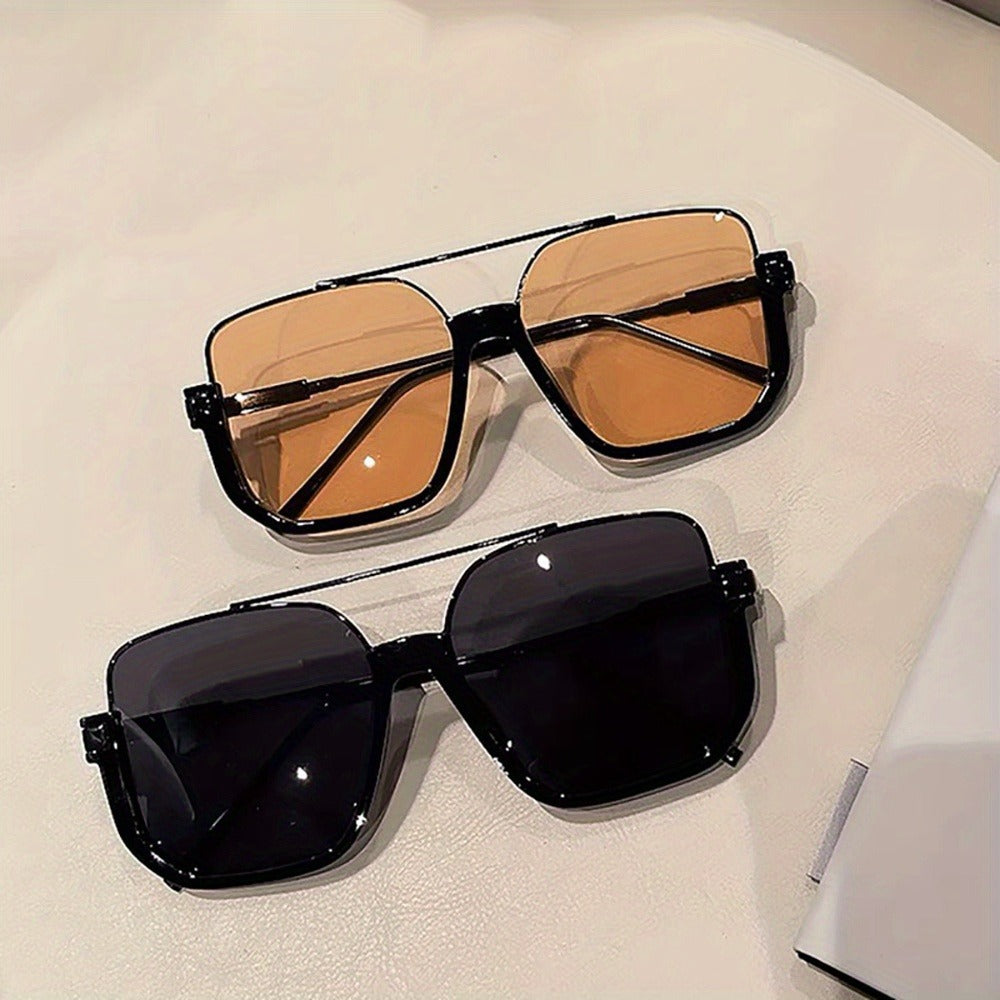 Fashion Sunglasses - Oversized Vintage Double Bridge Metal Frame PC Lens Unisex Shades for - product detail view 6