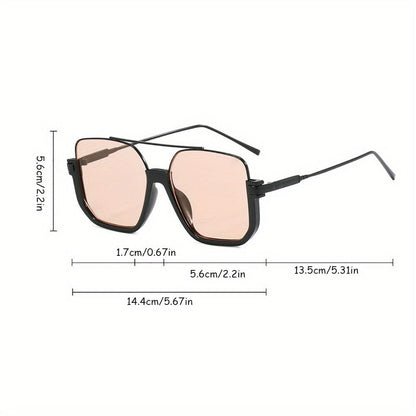 Fashion Sunglasses - Oversized Vintage Double Bridge Metal Frame PC Lens Unisex Shades for - product detail view 11