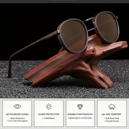 Fashion Sunglasses - Round Metal Polarized Unisex TAC Lens UV Protection, Lightweight Durable - product detail view 7