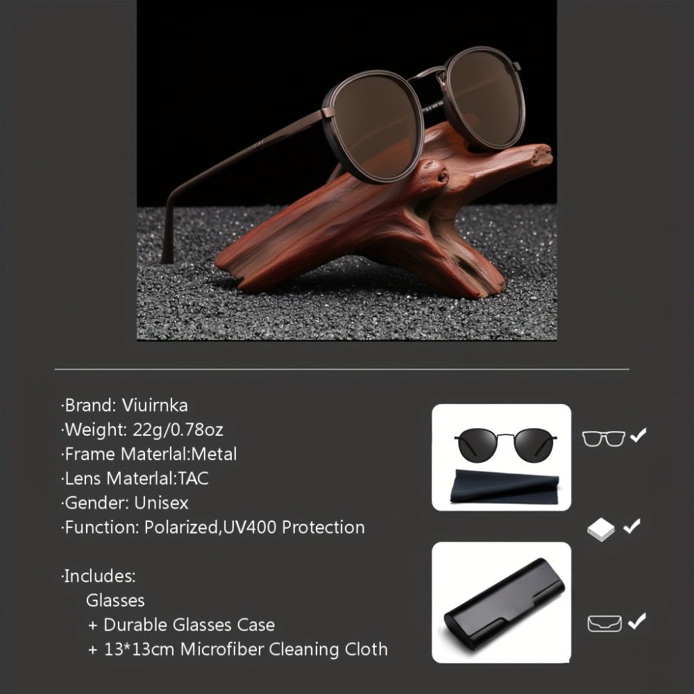 Fashion Sunglasses - Round Metal Polarized Unisex TAC Lens UV Protection, Lightweight Durable - product detail view 8