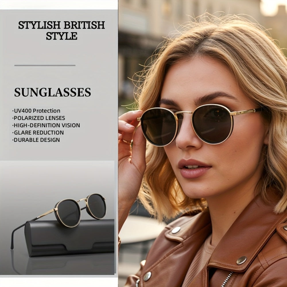 Fashion Sunglasses - Round Metal Polarized Unisex TAC Lens UV Protection, Lightweight Durable - product detail view 9