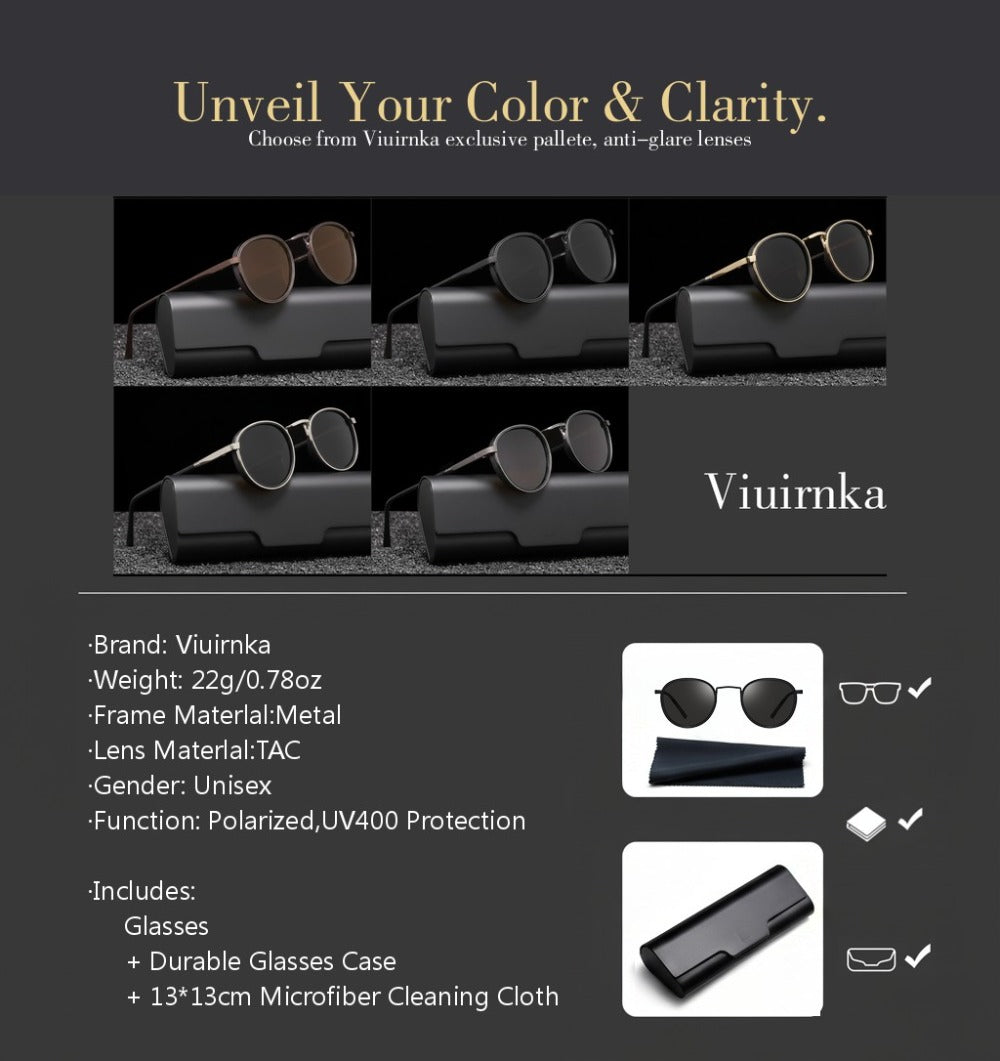 Fashion Sunglasses - Round Metal Polarized Unisex TAC Lens UV Protection, Lightweight Durable - product detail view 10