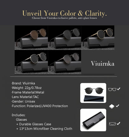 Fashion Sunglasses - Round Metal Polarized Unisex TAC Lens UV Protection, Lightweight Durable - product detail view 10