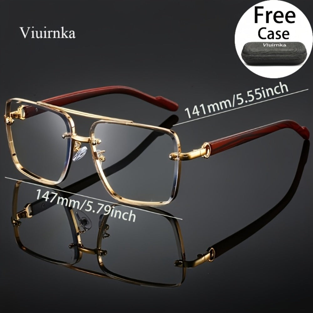 Fashion Sunglasses - Square Double Bridge Wood Grain Gold Frame Gradient Lenses Unisex Retro - product detail view 6