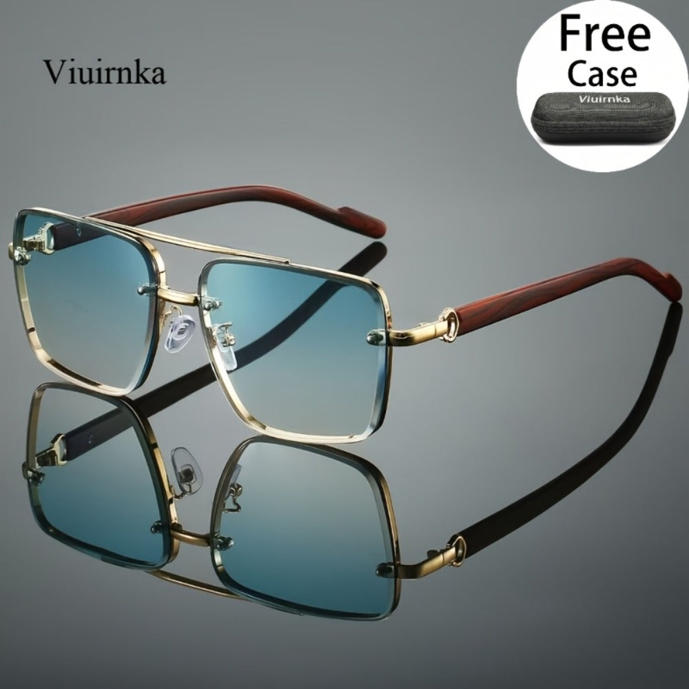 Fashion Sunglasses - Square Wood Grain Temple Double Beam Gold Frame Unisex Retro 7 Gradient - main product view