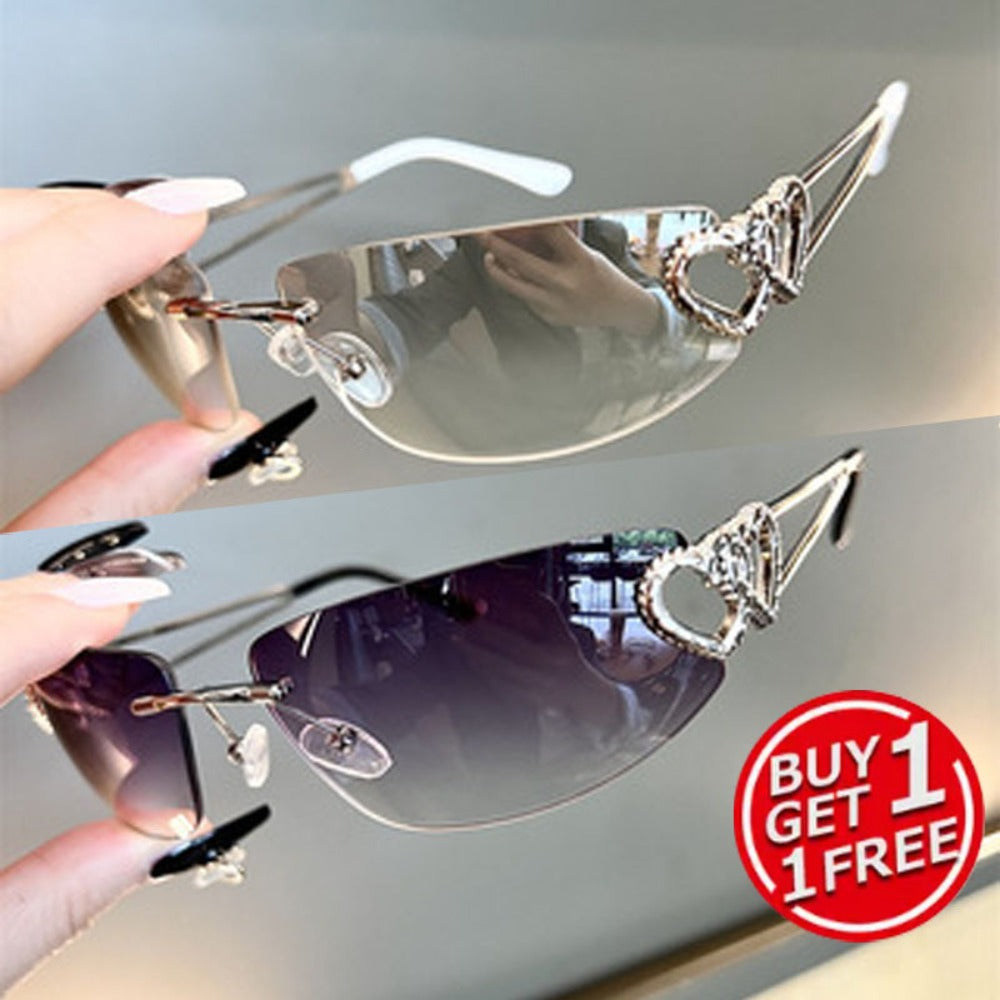 Fashion Sunglasses - Y2K Rimless 2 Pack for Couples Retro Frameless Mercury Mirror Lens Glasses - main product view