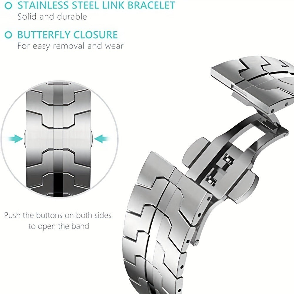 Fashion Watch - Apple Band Stainless Steel Butterfly Clasp Metal Strap with TPU Case - product detail view 6