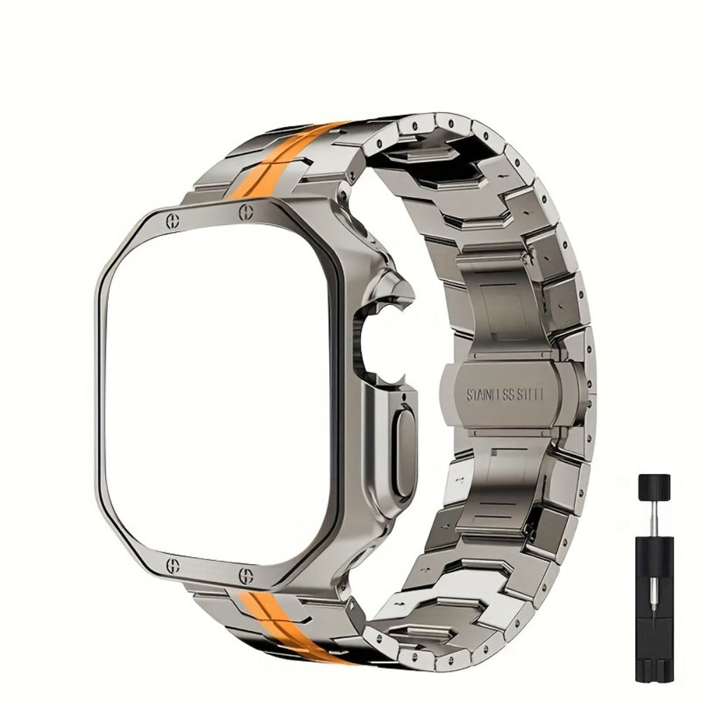 Fashion Watch - Apple Band Stainless Steel Butterfly Clasp Metal Strap with TPU Case - product detail view 7