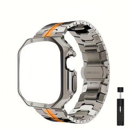 Fashion Watch - Apple Band Stainless Steel Butterfly Clasp Metal Strap with TPU Case - product detail view 7
