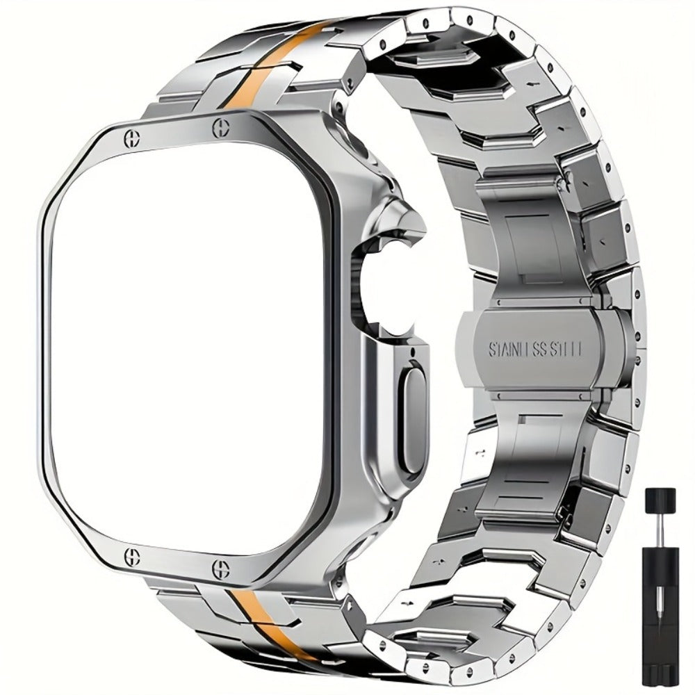 Fashion Watch - Apple Band Stainless Steel Butterfly Clasp Metal Strap with TPU Case - product detail view 8