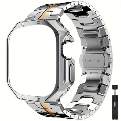 Fashion Watch - Apple Band Stainless Steel Butterfly Clasp Metal Strap with TPU Case - product detail view 8