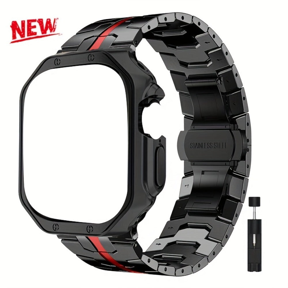 Fashion Watch - Apple Band Stainless Steel Butterfly Clasp Metal Strap with TPU Case - product detail view 9
