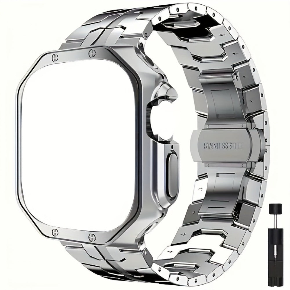 Fashion Watch - Apple Band Stainless Steel Butterfly Clasp Metal Strap with TPU Case - product detail view 10