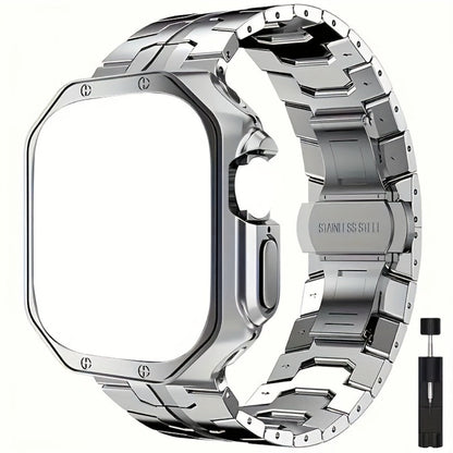 Fashion Watch - Apple Band Stainless Steel Butterfly Clasp Metal Strap with TPU Case - product detail view 10