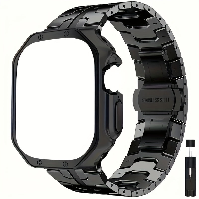 Fashion Watch - Apple Band Stainless Steel Butterfly Clasp Metal Strap with TPU Case - product detail view 11