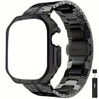 Fashion Watch - Apple Band Stainless Steel Butterfly Clasp Metal Strap with TPU Case - product detail view 11