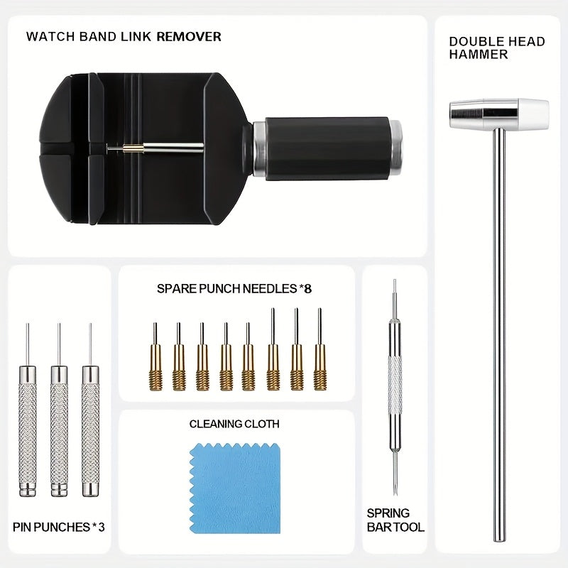 Fashion Watch - Band Removal Tool Kit 15pcs Stainless Steel Professional Band Pin Remover - product detail view 10
