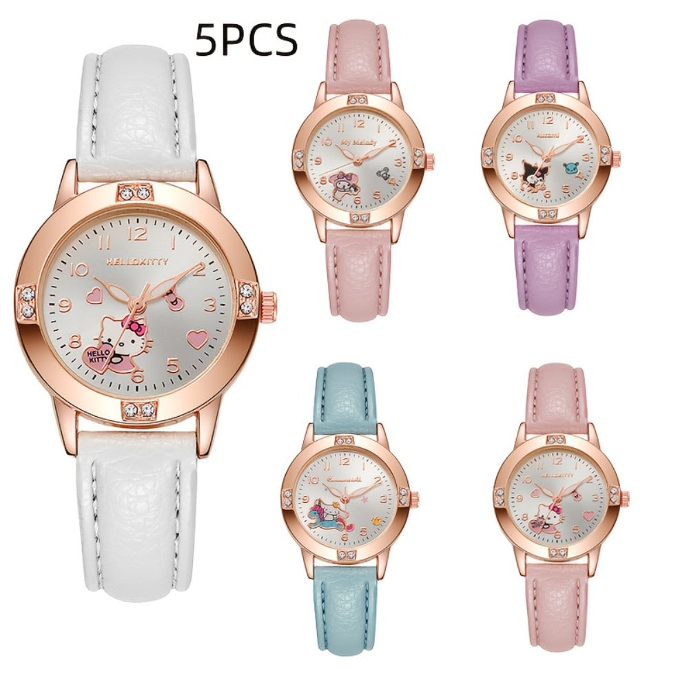 Fashion Watch - Cute Cartoon Character Set of 5 - Kawaii Anime Wristwatch Bundle for Girls - main product view