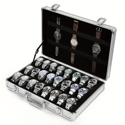 Fashion Watch - Display Case 24 Slot Lockable Aluminum Portable Storage Box with Latch - main product view